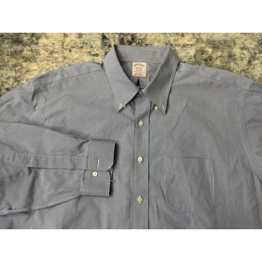Brooks Brothers MADISON Regular-Fit Non-Iron Plaid Dress Star Pattern Blue 18-36